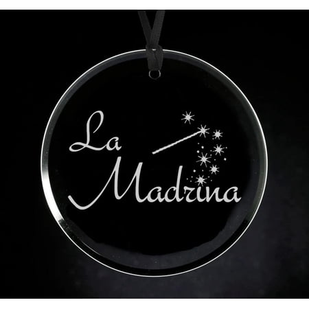 Crystal Glass Circle Ornament Keepsake Gift La Madrina Christening Baptism Godmother