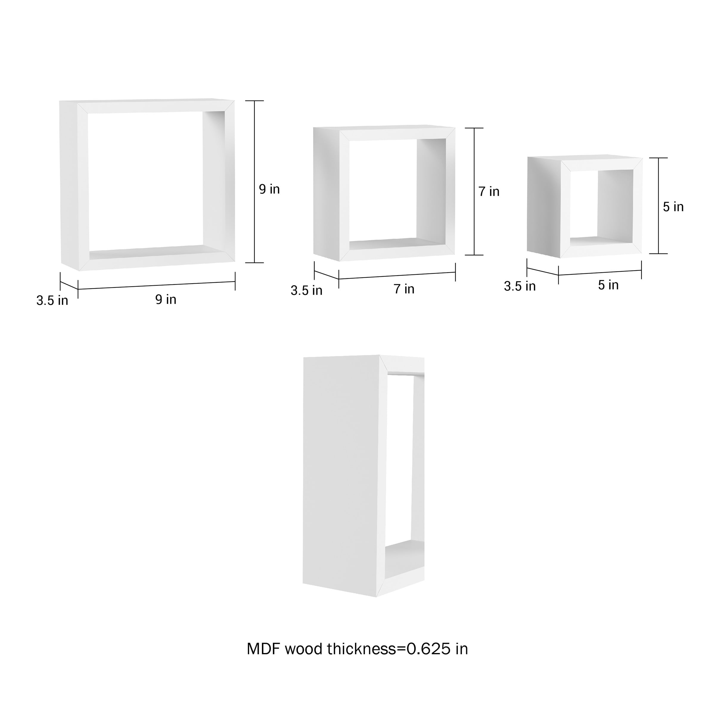 Floating Shelves- Cube Wall Shelf Set with Hidden Brackets, 3 Sizes to Display Decor, Books, Photos, More- Hardware Included by Lavish Home (White)