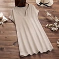 thumbnail image 4 of Ecqkame Summer Linen Dresses for Women V Neck Cap Sleeve Ruffle Hem Solid Color Dress Casual Loose Flowy Beach Sundress Khaki L, 4 of 6