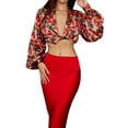 thumbnail image 1 of Txlixc Tops cortos para mujer Estampado floral Mangas largas de farol Corte bajo Transpirable Versátil Tops de longitud corta Txlixc  Moda, 1 of 9