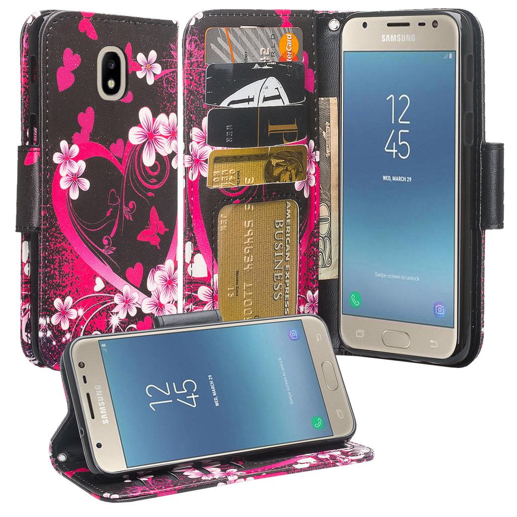 SONWO Premium Leather Flip Wallet Case Magnetic Closure Card Slots Kickstand Phone Case for Samsung Galaxy J3 2017 Galaxy J3 2017 Case Blue