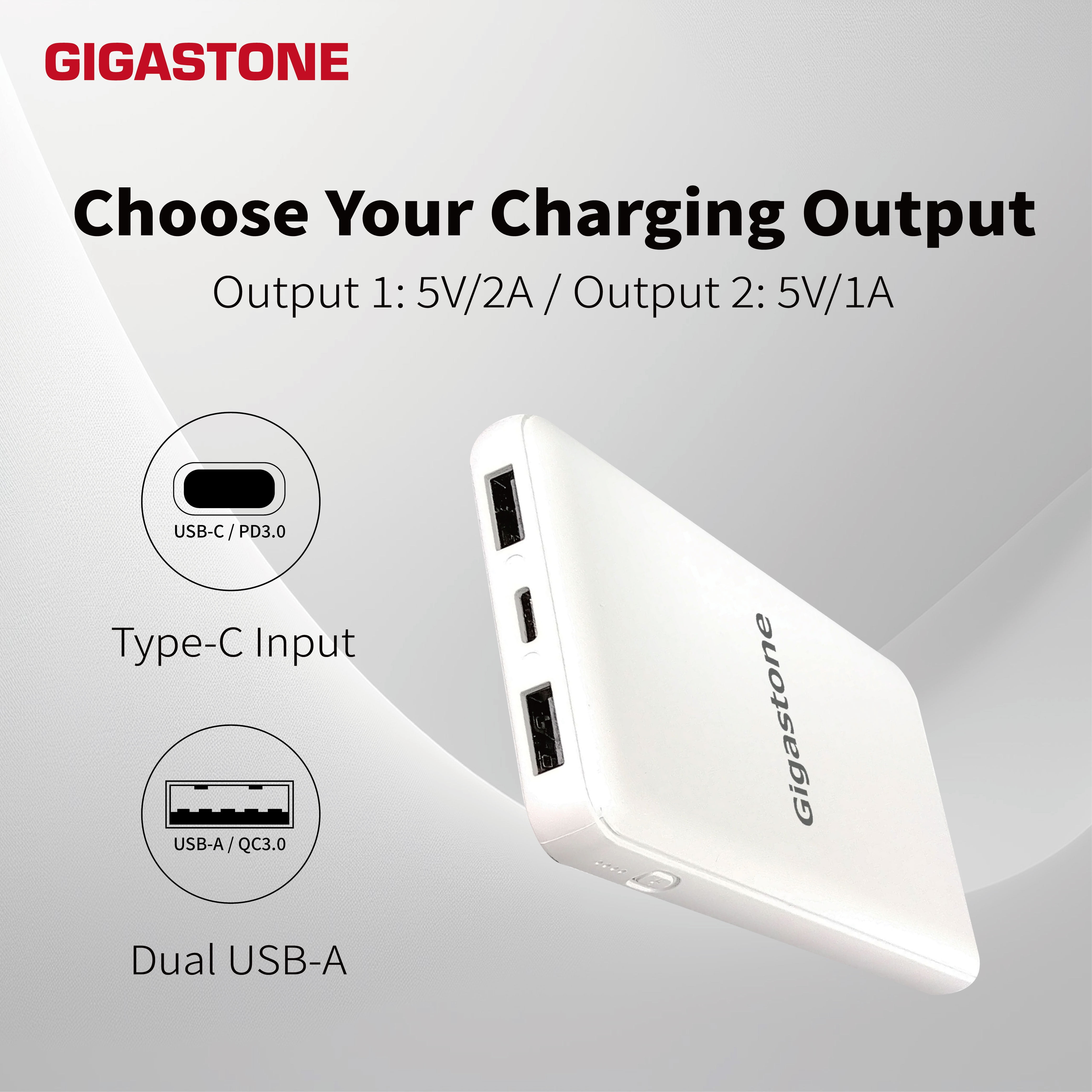 Gigastone Dual Output Powerbank 10,000 mAh Battery charger White, Fast Charge Compatible with Apple iPhone Xs/XS MAX Nintendo Switch iPad - 2 Pack