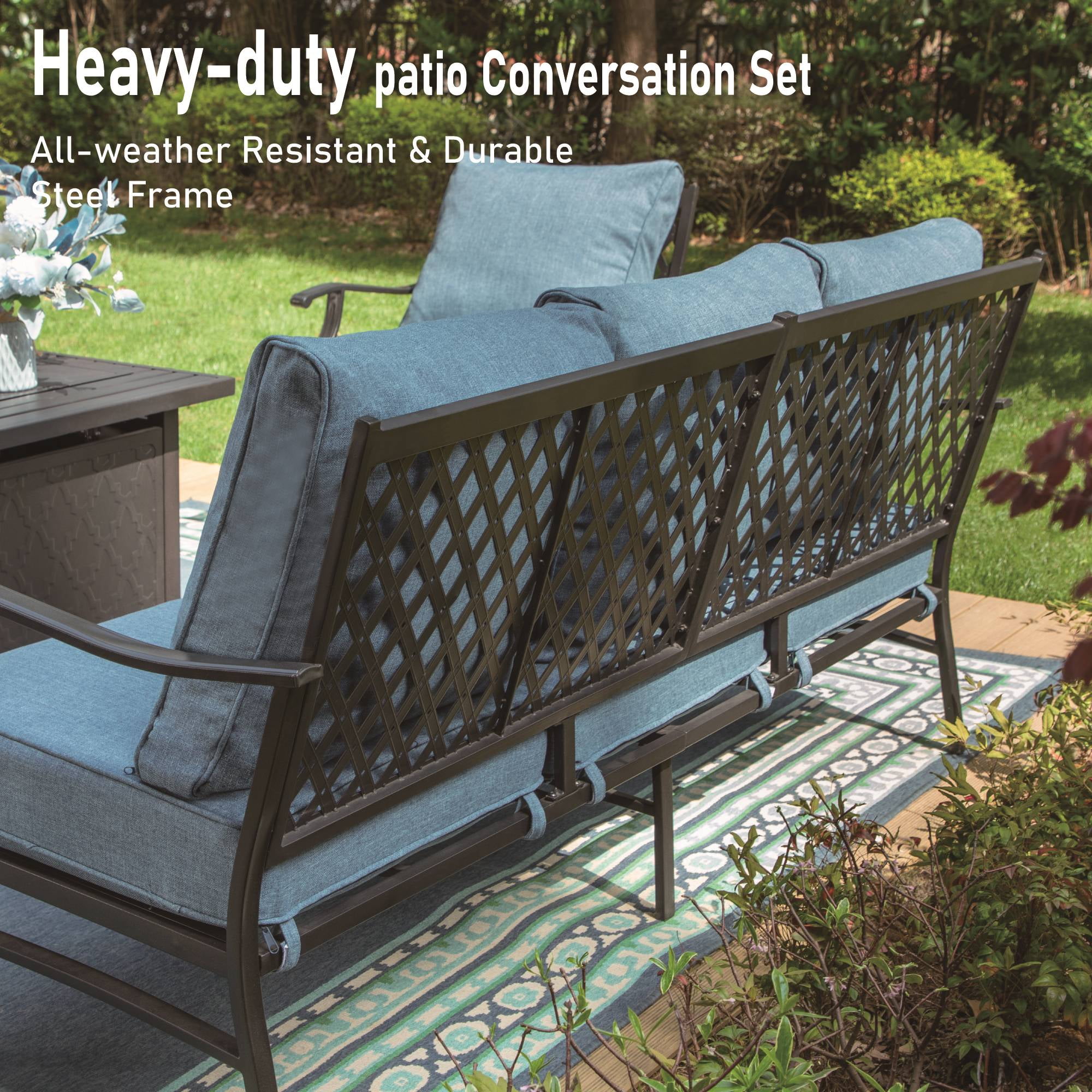 MF Studio 9-Seater Patio Conversation Set Metal Outdoor Furniture Set with Swivel Chairs and Ottomans - Navy Blue