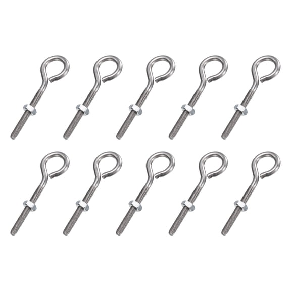 Uxcell 10 Pack Eye Bolts, M3 x 25mm 304 Stainless Steel Threaded EyeBolt Silver Eye Hooks with Nut for Hanging or Securing Cables
