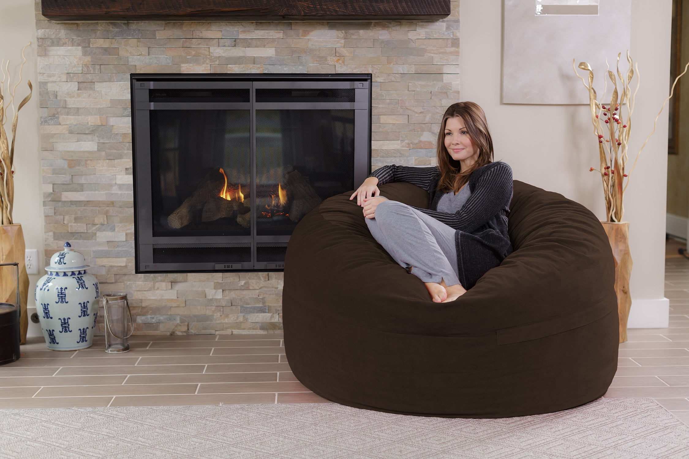 Chill Sack 5 ft Bean Bag Chair, Brown Pebble