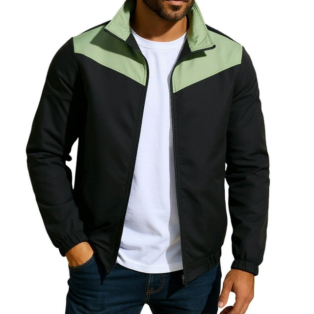 Men’s Solid Color Lightweight Casual Jacket Zip Up Laydown Collar Fall Business Windbreaker Comfortable Outdoor Coat with Pockets