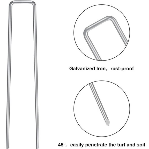 Galvanized U-Shaped Garden Nails - 6-Inch Steel Ground Stakes for Artificial Grass, Landscape Fabric, Plastic Film & Outdoor Use - Rust-Resistant with Washers (1-Pack)