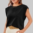 thumbnail image 3 of Defitshape Women's Soft Tank Top Casual Blouse Summer Sleeveless Shirt Crew Neck Spring Short Sleeve Fall Cap Sleeve Blouse Black Small, 3 of 5