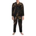 thumbnail image 3 of Balery Black And Gold Fire Dragon Pijama para Hombre de Dos Piezas con Manga Larga, Conjunto de Dormir y Descanso Suave con Bolsillos-Medium, 3 of 7