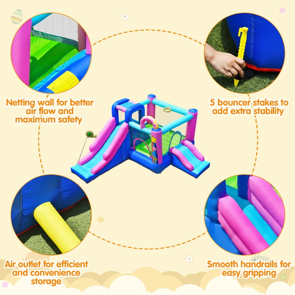 Aimee Lii Inflatable Bounce Castle with Dual Slides and Climbing Wall without Blower, Kids Bounce House for 5-12