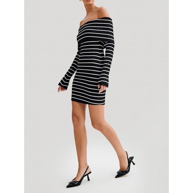 Sexy Stripe Off Shoulder Long Sleeve Slim Bodycon Dress Sexy Stripe Off Shoulder Long Sleeve Slim Bodycon Dress