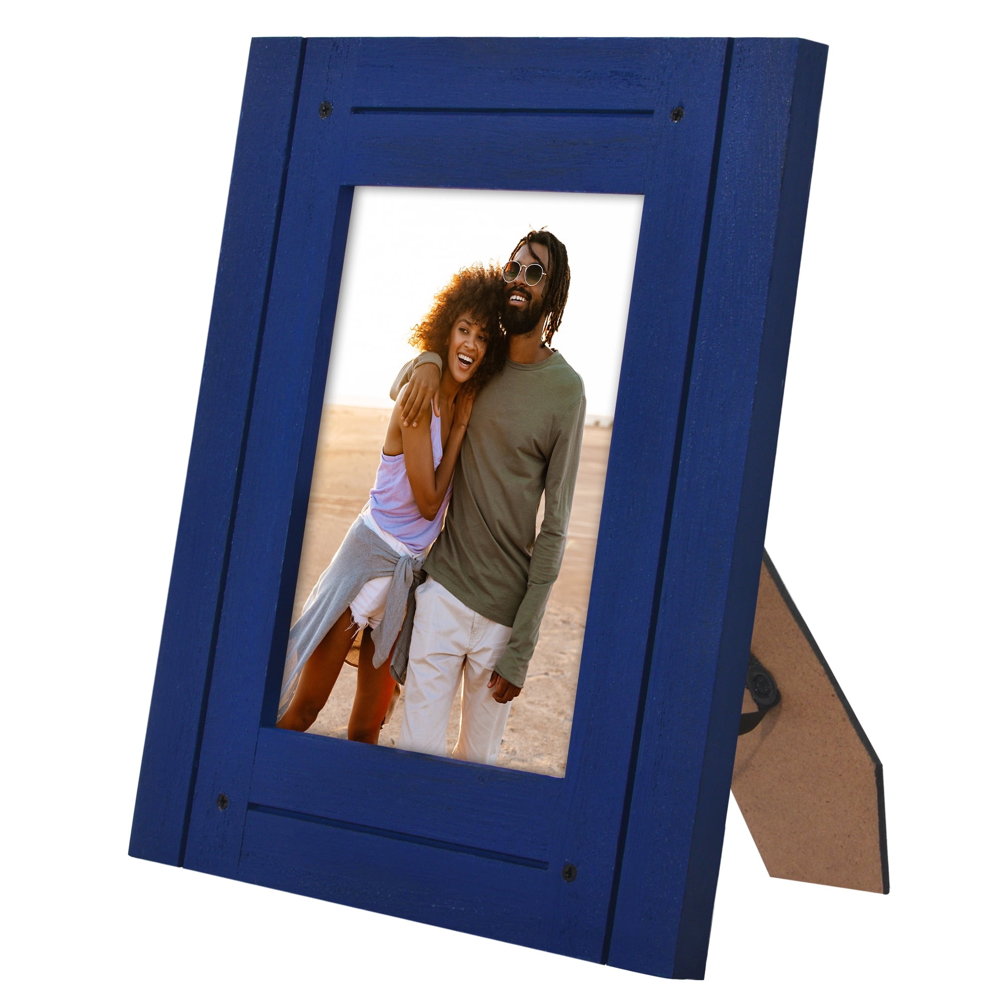 Americanflat 5x7 Picture Frame Polished Crystal Clear Glass Hampton Collection Distressed Frames - Navy Blue