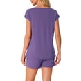 thumbnail image 3 of Conjunto de lounge de 2 piezas para mujer INSPIRE CHIC, suéter de punto, camiseta de manga corta y pantalones cortos, conjunto de pijama en púrpura, 3 of 5