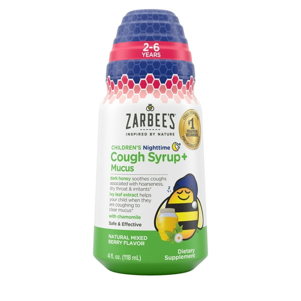 Zarbee’s Kids Cough + Mucus Nighttime with Honey, Ivy Leaf, Zinc