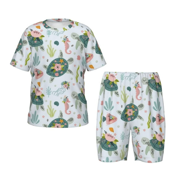 Balery Sea Animal Conjunto de Pijama Infantil de Manga Corta con Estampado – Ropa de Dormir de Algodón Suave-Small