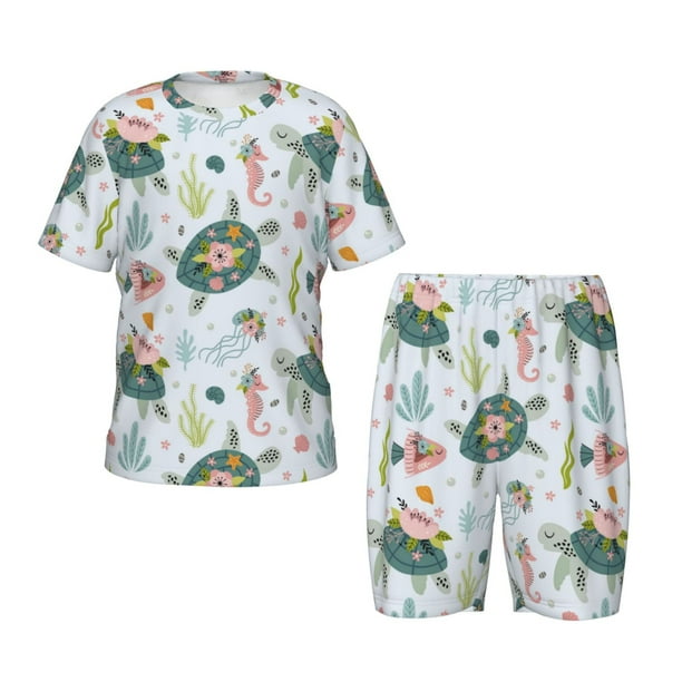 Fotbe Sea Animal Pijama Estampada de 2 Piezas para Niños – Ropa de Dormir de Manga Corta Cómoda para Niños y Niñas, Camiseta y Shorts de Algodón-Small
