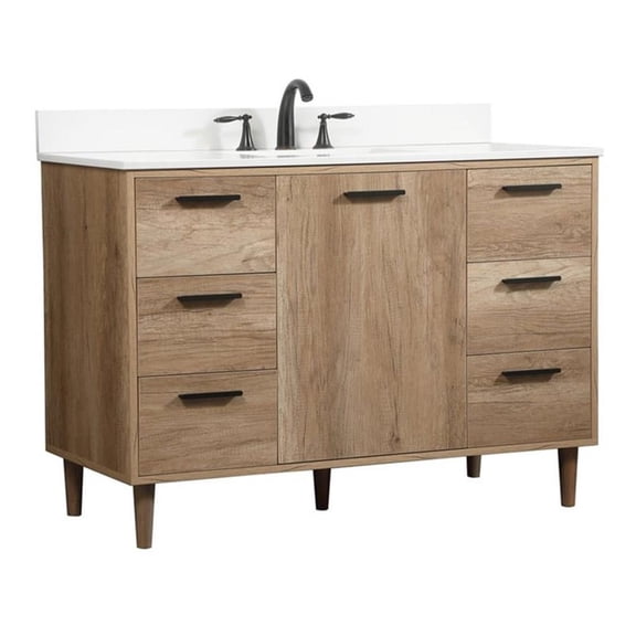 Elegant Decor Baldwin 48" Wood Single Bathroom Vanity with Backsplash in Oak
