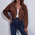 thumbnail image 1 of Mikilon Ladies Solid Color Corduroy Jacket Drop Shoulder Long Sleeve Short Coat, 1 of 1