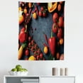 thumbnail image 1 of Food Tapestry, Warm Colored Vegetables and Fruits Tomatoes Peppers Carrot Lemon, Fabric Wall Hanging Decor for Bedroom Living Room Dorm, 5 Sizes, Dark Blue Grey Red and Orange, by Ambesonne, 1 of 1