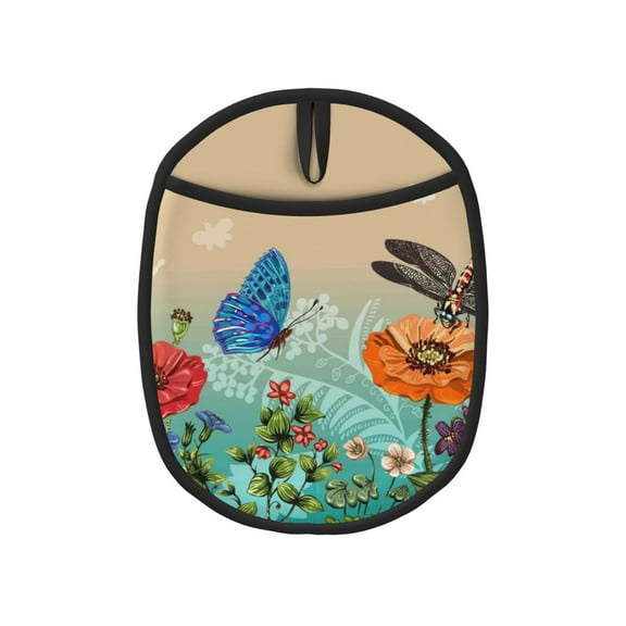Naloa Colorful Plants And Insects Silicone Pot Holders, Oven Mitts Heat Resistant Hot Pads, Non Slip Pot Holder for Kitchen Baking and Cooking 9.4 x 7.5 Inches