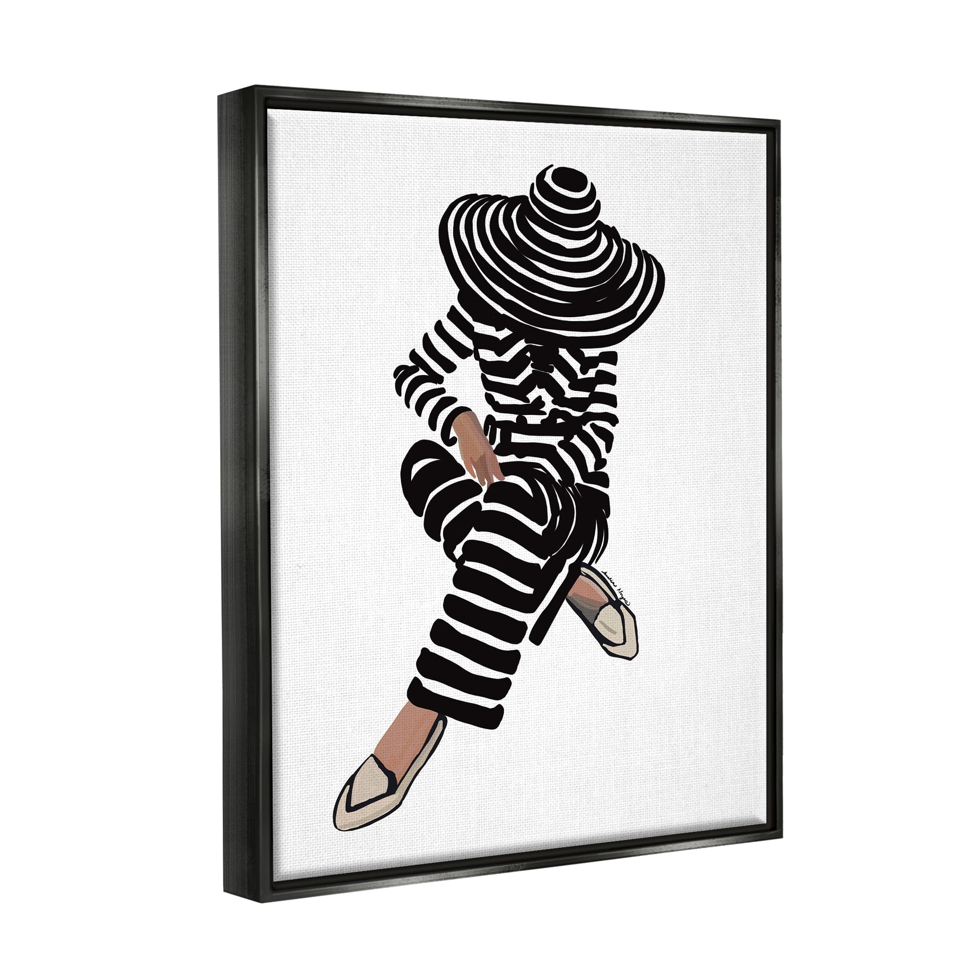 Stupell Industries Stripes Pattern Woman Sitting Fashion Portrait Graphic Art Jet Black Floating Framed Canvas Print Wall Art, Design by Amelia Noyes