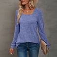 thumbnail image 4 of Mujer Camiseta De Manga Larga Puff Manga Casual Suelta Color Puro Moda Transpirable Sudadera Femenina Azul S, 4 of 6