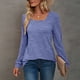 thumbnail image 4 of Mujer Camiseta De Manga Larga Puff Manga Casual Suelta Color Puro Moda Transpirable Sudadera Femenina Azul M, 4 of 6