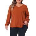 thumbnail image 2 of Unique Bargains Women's Plus Size Long Sleeve V Neck Chiffon Pleated Front Tops 4X Caramel, 2 of 6