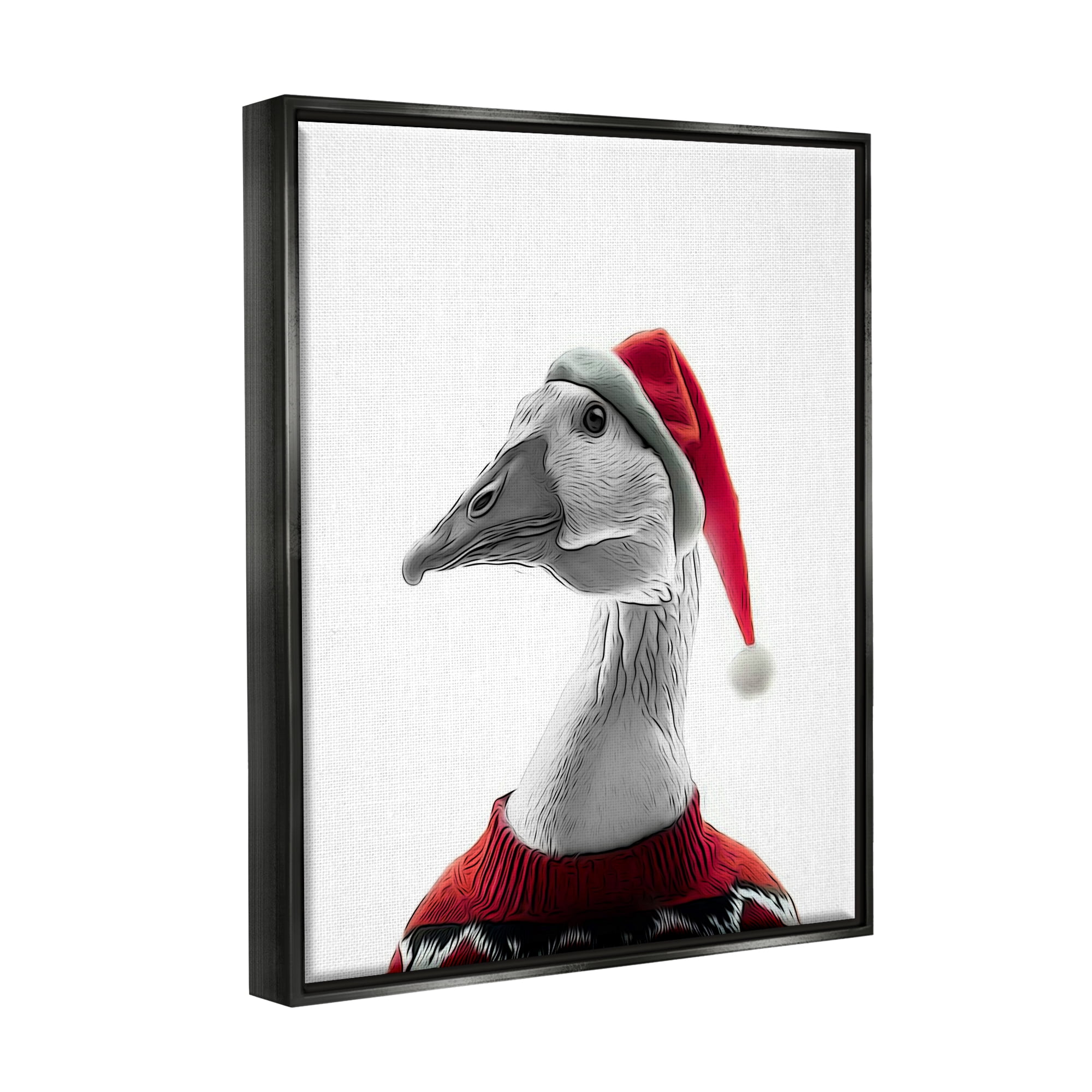 Stupell Industries Duck in Santa Hat Holiday Painting Black Floater Framed Canvas Art Print Wall Art, 25 x 31
