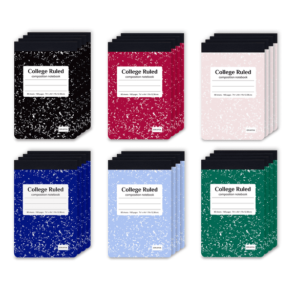 ONAVIA Composition Notebook College Ruled, 24 Pack, 160 Pages/80 Sheets, 7-1/2 x 4-7/8, Marble Composition Books Bulk for Students, Hard Cover, Assorted Colors