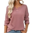 thumbnail image 3 of AGWOLF Womens Long Sleeve Shirts Oversized Split Neck Waffle Knit Pullover Loose Fit Solid Color Basic Tee Dressy Casual Tunic Blouses Pink XXL, 3 of 10