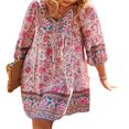 thumbnail image 4 of Robe Courte d'Été pour Femmes, Tenue de Plage, Manches Longues, Col en V, Bohème Vintage, Robe à Fleurs, 4 of 9