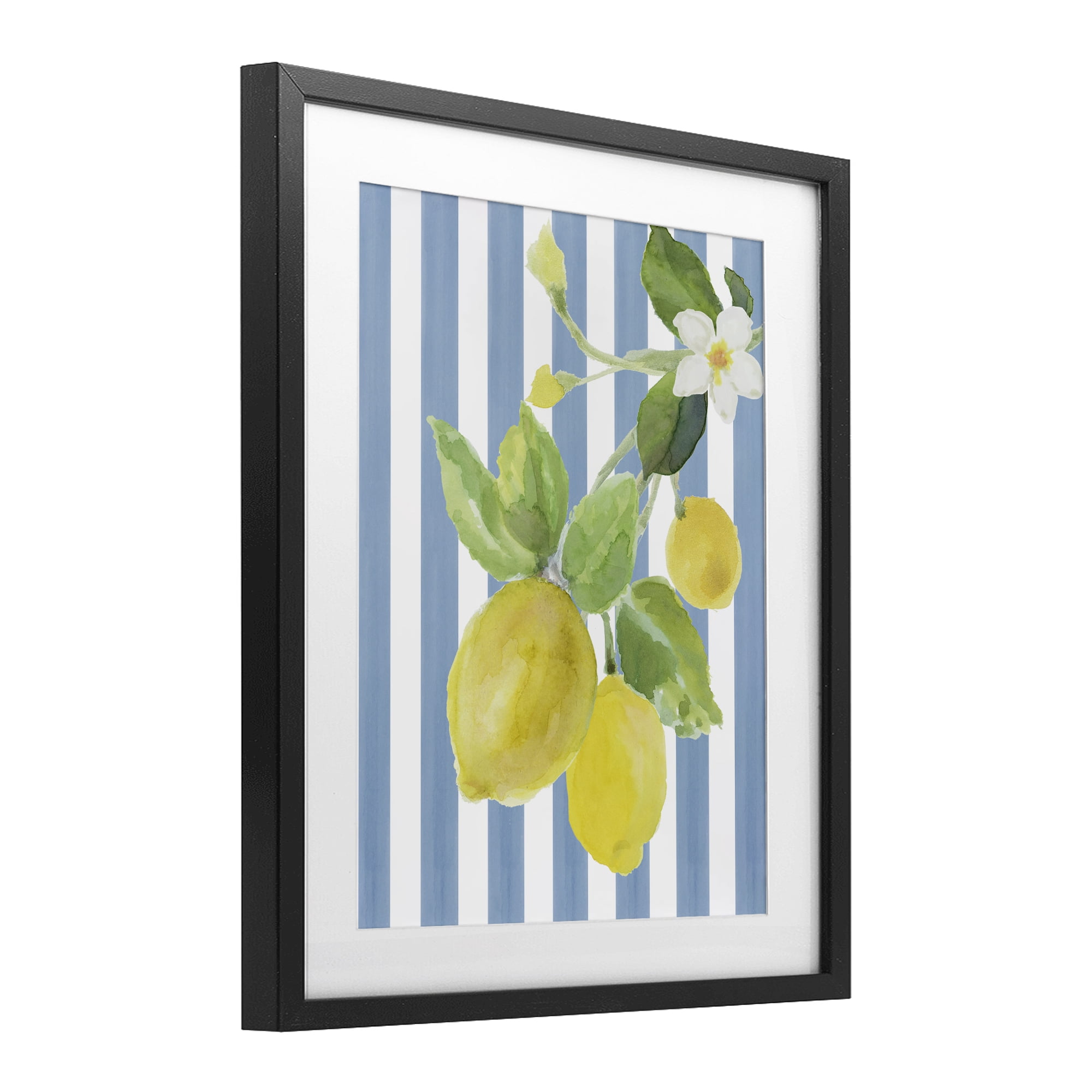 Stupell Industries Lemon Blossom on Blue Stripes Black Framed Print Under Glass, design by Lanie Loreth