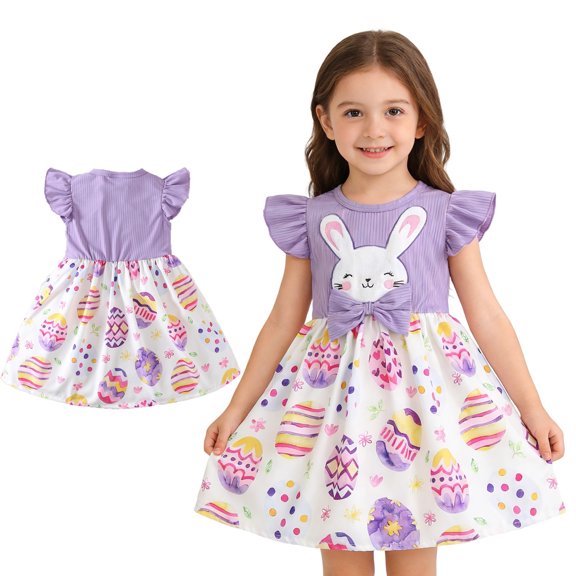 Kids Girls Dresses Kids Easter Dress Round Neck Tank Top Toddler Girl Summer Dresses Girls Size 3-4 Years Clothes