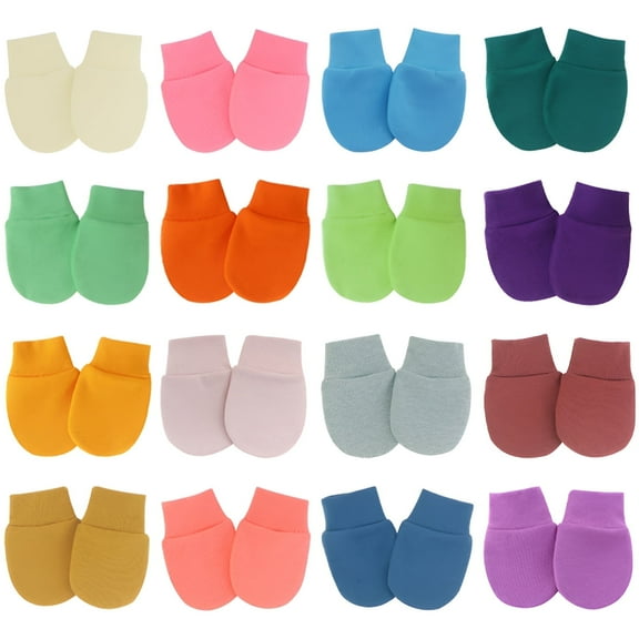 TELOLY 16Pcs Baby Mittens,Rich Colors Baby Mittens Newborn,Solid Color Design Newborn Mittens,Style