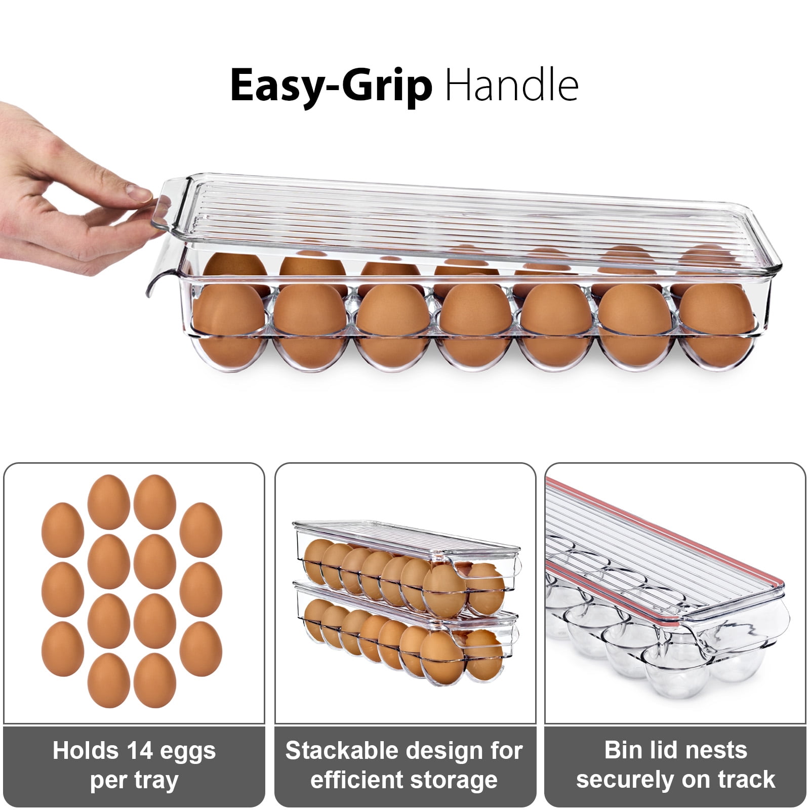 Sorbus Soda Can Organizer for Refrigerator and Egg Holder for Fridge Set, Stackable Can Holder Dispenser and Egg Holder with Lid for Fridge, Pantry, Freezer - BPA-Free, Clear Design