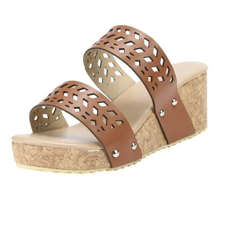 

TOYFUNNY Roman Wedge Slip-On Open Toe Breathable Sandals Womens Shoes
