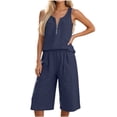 thumbnail image 2 of Zynoxe Two Piece Sets for Women With Pockets Fashion Zipper Round Neck Sleeveless Tank Top Wide Leg Culottes Set Versatile Solid Color Vacation Outfits Comfy Breathable Cotton Linen Summer Sets S, 2 of 9