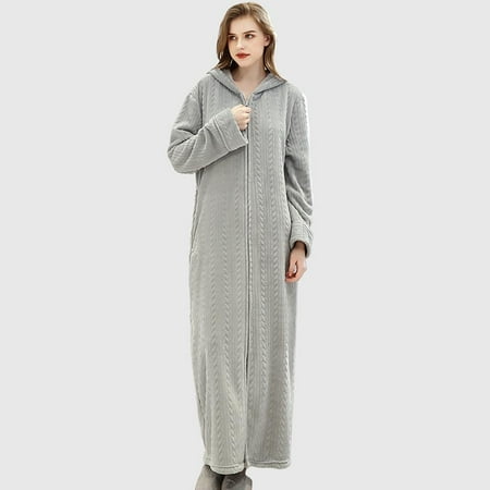 

Womens Robe Long Zipper Front Hooded Full Length Housecoat Sleepwear for Ladies
