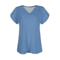 thumbnail image 4 of Women's Loose V-Neck Solid Color Short Sleeve Tops ,Dark Blue-5 L, 4 of 6