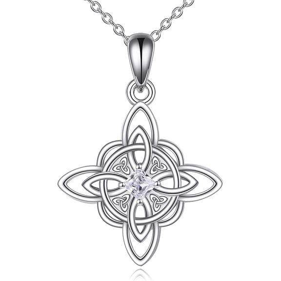 POPLYKE Witch knot 925 Sterling Silver Birthstone Necklace Nudo De Bruja Pendant Wicca Jewelry Original Tetragrammaton Irish Celtic Protection Gift for Women Birthday Christmas