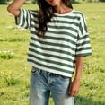 thumbnail image 2 of Trendfront Womens Stripe Print T Shirts Crew Neck Short Sleeve Oversized Drop Shoulder Loose Fit Casual Summer Everyday Wear Basic Classic Slouchy Top, 2 of 4