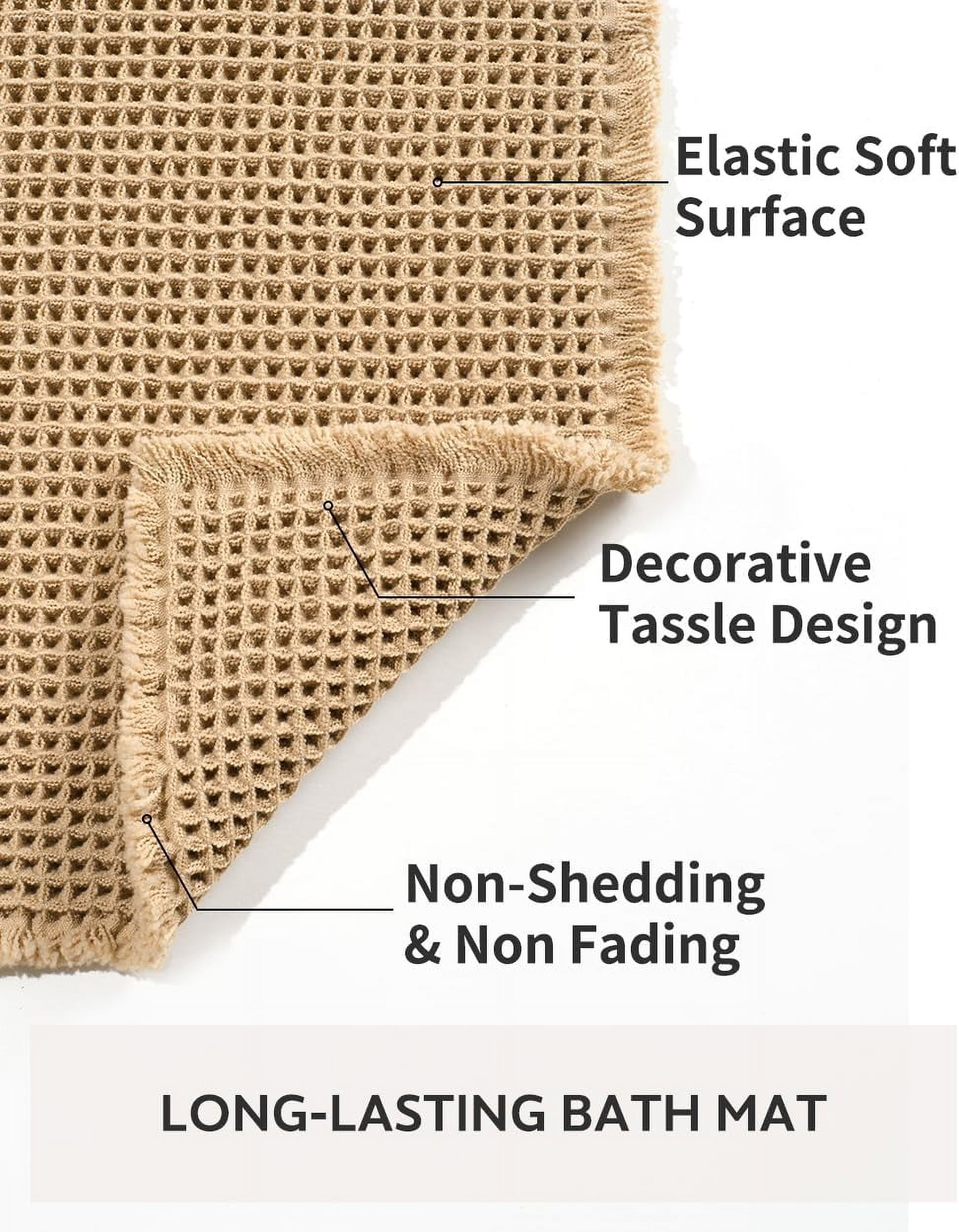 Waffle Bath Mat, Boho Bathroom Rugs Non Slip Washable Super Absorbent Quick Dry Farmhouse Bathroom Decor