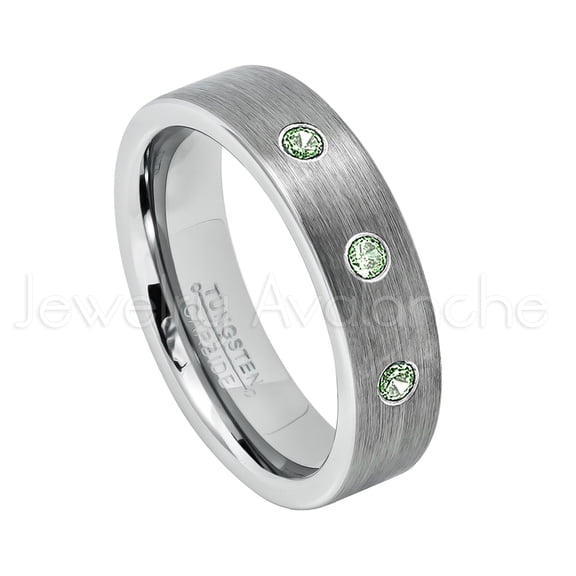 6mm Pipe Cut Tungsten Ring - 0.21ctw Alexandrite 3-stone Band - Personalized Tungsten Wedding Ring - Custom Made June Birthstone Ring TN019BS