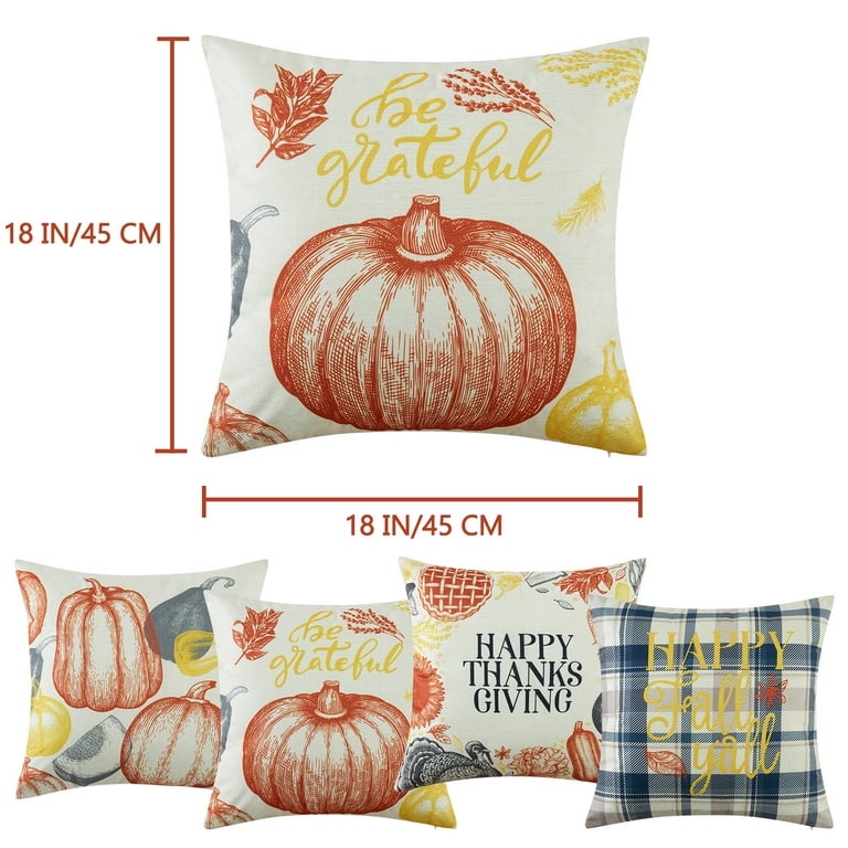 Coolmade 4 Pack Fall Throw Pillow Covers Thanksgiving Farmhouse Decorative  Autumn Square Pillowcase Linen Cushion Case for Home Decor 18x18 Inches