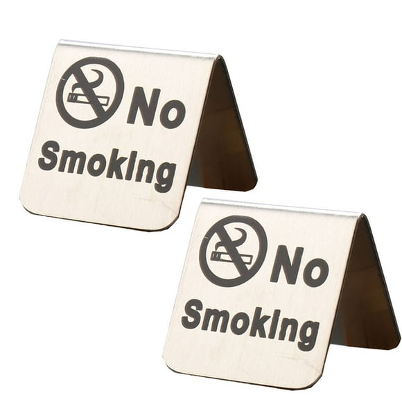 AMERTEER 2PCS Stainless Steel No Smoking Sign Triangle Free Standing No Smoking Table Tent Sign for Office Hotel (No Smoking)