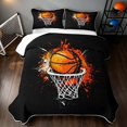 thumbnail image 2 of Manfei Basketball Twin Quilt Set, Sports Twin Coverlet Set, Grunge Black Orange, Black Reversible 2pcs, 1 Bedspread and 1 Pillowcase, 2 of 7