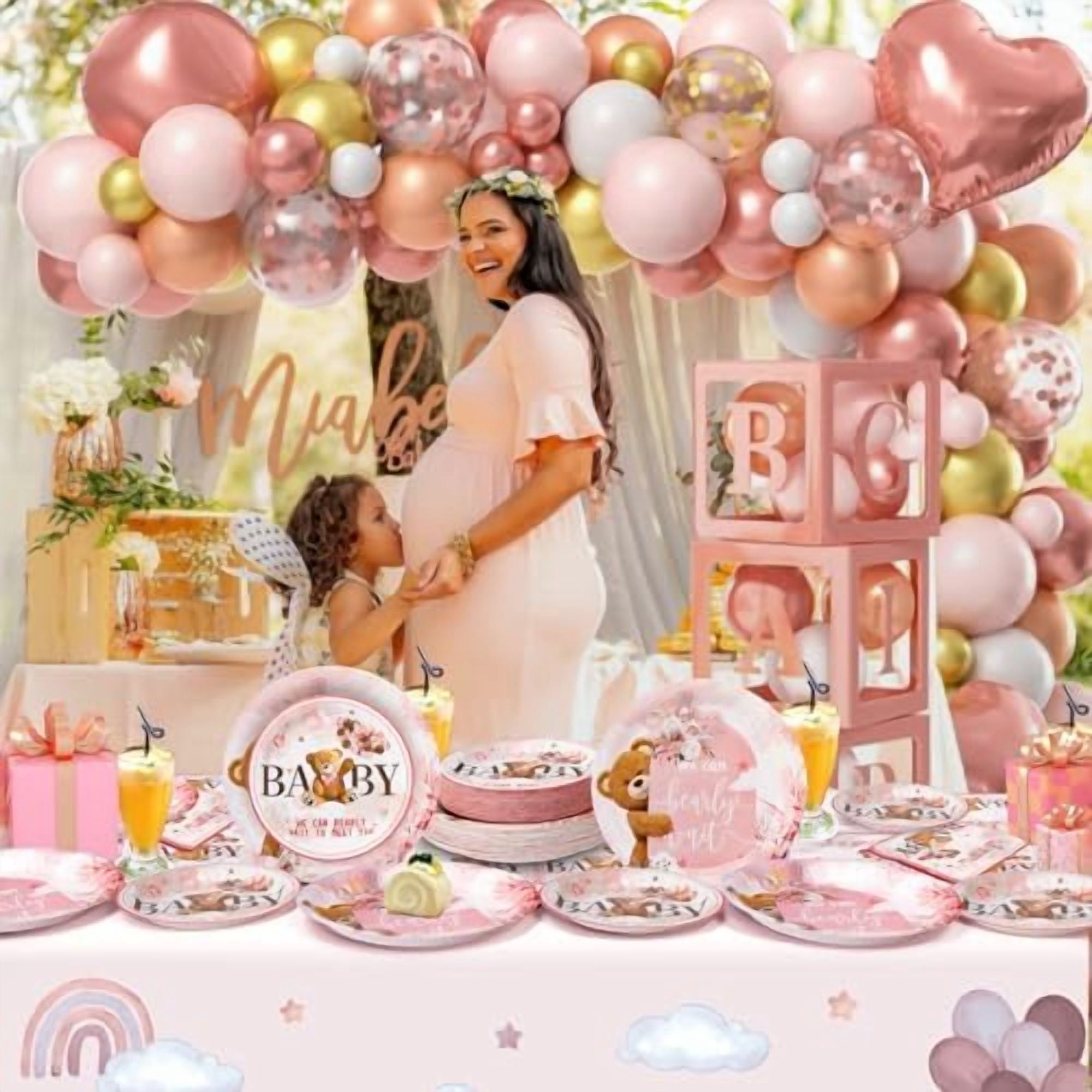 180PCS We Can Bearly Wait Baby Shower Decorations – Pink Bear Paper Plates and Napkins Set, Disposable Party Tableware Supplies for Girl Baby Shower$$Home Decor, Kitchen, & Other
