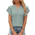 thumbnail image 2 of Plebaso Women's Blouses Double Ruffle Short Sleeve V Neck Tunic Tops for Women Casual Eyelet Cute Shirts, 2 of 4