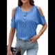 thumbnail image 1 of Blusas con Hombros Descubiertos para Mujer, Grandes, Cuello en V, Corta, Ropa de Verano, Túnicas con Botones, Azul M, 1 of 7